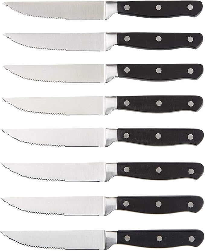 Amazon Basics 8-Piece Kitchen Steak Knife Set, 4.5", Black