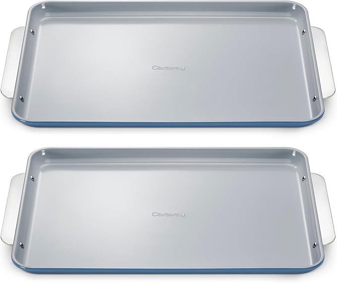 Caraway Non-Stick Ceramic Large Baking Sheet Duo - Naturally Slick Ceramic Coating - Non-Toxic, PTFE & PFOA Free - Perfect for Baking, Roasting, and More - Large (18" x 13") - Slate