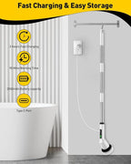 Electric Spin Scrubber for Cleaning Bathroom, Shower Scrubber Cordless Cleaning Brush with IPX7 Waterproof & 2 Speed, 3 Brush Heads, Bathroom Cleaning Supplies for Shower Tub Kitchen Tile Toilet White