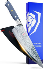 Dalstrong Chef Knife - 8 inch Blade - Shogun Series - Japanese AUS-10V Super Steel Kitchen Knife - Lightblue Handle ABS - Damascus - Razor Sharp Chef's Knife - Professional Full Tang Knives - Sheath