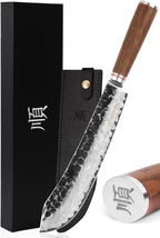 YOUSUNLONG Breaking Knives 10 inch Pro Bull Nose Butcher Knife Japanese Hammered Damascus Steel Natural Walnut Wooden Handle