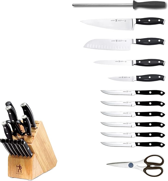 HENCKELS Forged Premio 13-Pc Knife Block set, Chef Knife, Paring Knife, Utility Knife, Light Brown, Stainless Steel