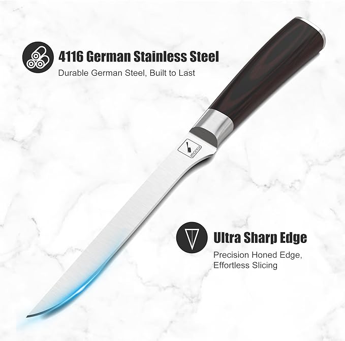 imarku Boning Knife, 6 Inch German High Carbon Stainless Steel Fillet Knife, Perfect for Meat Cutting, Pakkawood Handle, Gifts for Women and Men