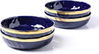 Stone Lain Florian 4-Piece Round Pasta Bowl Set, Blue with Gold Rim