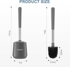 SetSail Toilet Brush and Holder 3 Pack, Self Closing Lid Toilet Bowl Brushes Holder Extra Long Handle Ventilated Toilet Brush Set for Bathroom Cleaning, Nylon Bristles, Grey