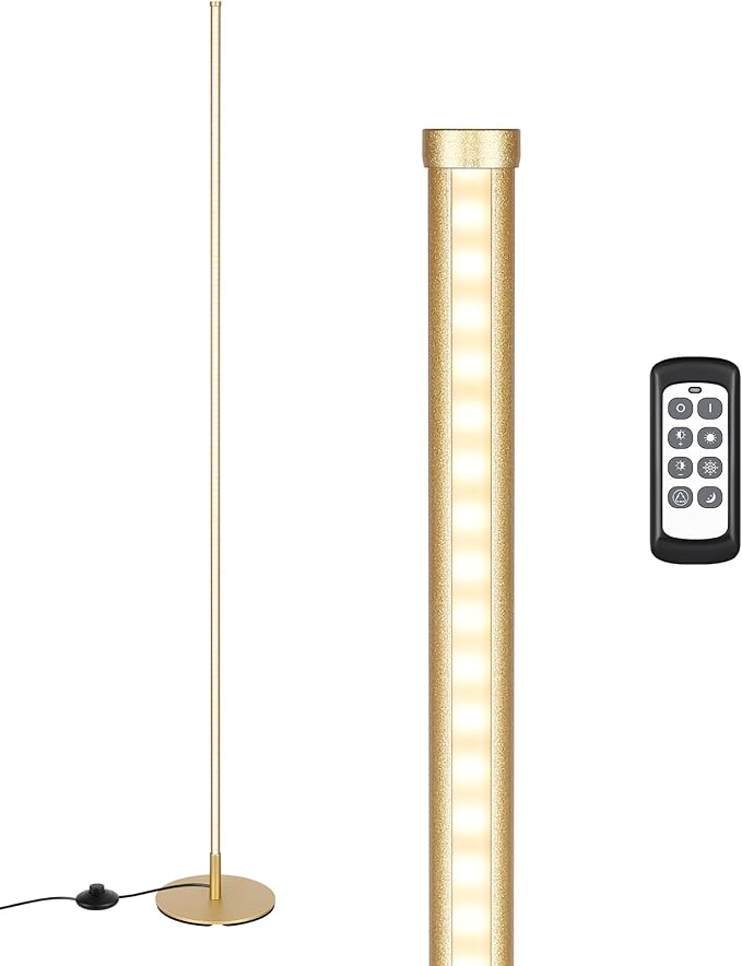 EDISHINE Floor Lamp, Remote Control & Foot Switch Floor Lamps for Living Room, 10%-100% Dimmable Standing Lamp with 7 Color Temperature, 57.5" Tall Corner Floor Lamp for Bedroom, Office, Gold