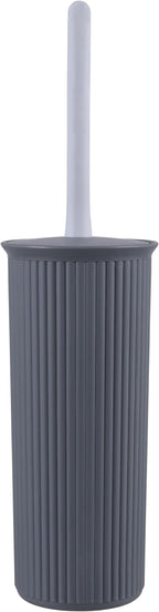 Superio Ribbed Collection - Decorative Plastic Toilet Bowl Brush and Holder Set, Grey (1 Pack) Cleaner Scrubber for Bathroom