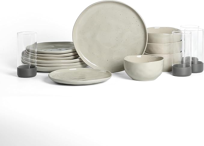 Stone Lain Mirella 16-Piece Dinnerware Set Stoneware, Borosilicate Glass, Beige