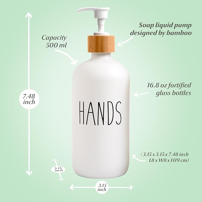 Glass Soap Dispenser Set with Tray, Contains Glass Hand Soap Dispenser and Glass Dish Soap Dispenser. Matte White soap Dispenser Suitable for The Kitchen Soap Dispenser, Rustic Kitchen Decor