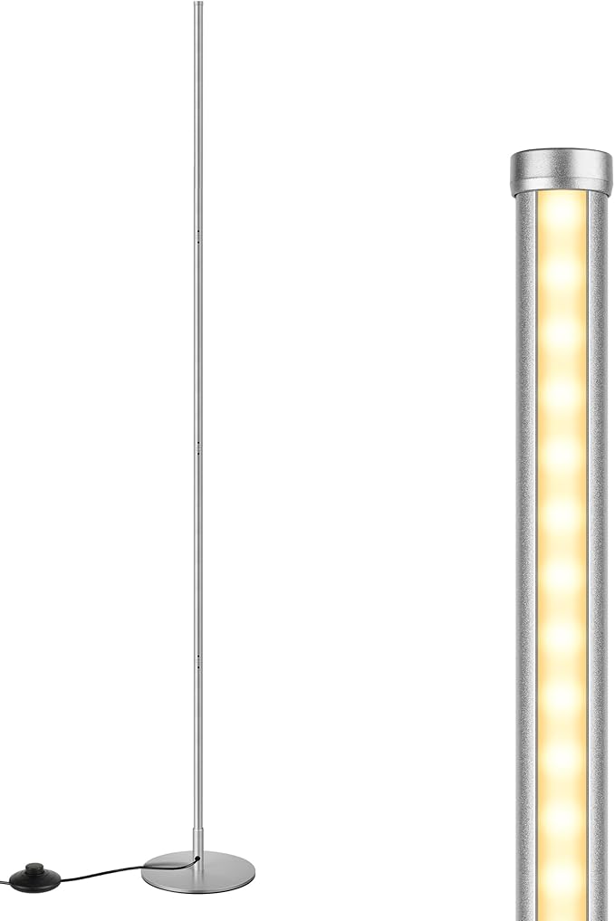 EDISHINE LED Corner Floor Lamp, Minimalist Dimmable Mood Light, Adjustable Height, 57.5" Tall Floor Lamp for Bedroom, Living Room, Home Office, 3000K Warm White Light, Silver