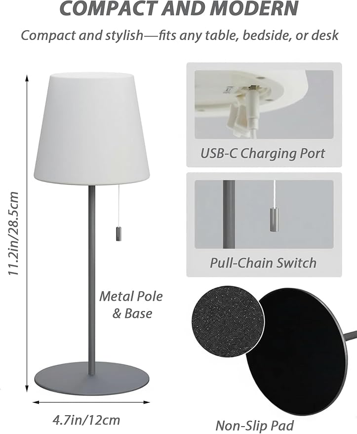 uuffoo Cordless Rechargeable Outdoor Table Lamp, Dimmable Shower Lamp for Living Room, Bedroom, Bathroom, Patio, Restaurant, Small Modern Desk Light with RGB Color Changing, Warm White & Candle Mode