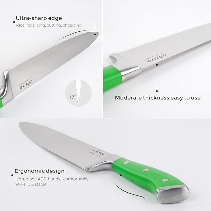 Elihome 5 Piece Professional Kitchen Knife Set, Premium Stainless Steel Ultra Sharp Knives Set for Kitchen, Ergonomic Colorful Handle, Home Cooking, Perfect Cutlery Set Gift, without Block