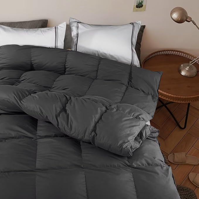 SNOWMAN Premium Down Comforter King Size, Luxurious All Season Duvet Insert with Cotton Blended Fabric, 44oz Fill Weight 3D Baffle Box Design Hotel Bedding Comforter (Dark Grey,106"x90")