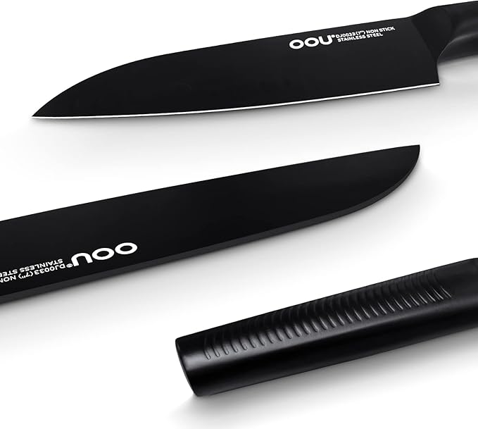 OOU Kitchen Knife Set - 15 Pcs High Carbon Stainless Steel Chef Knife Sets, Dishwasher Safe Black Knives Block Set With Built in Sharpener, Gifts for Men Women