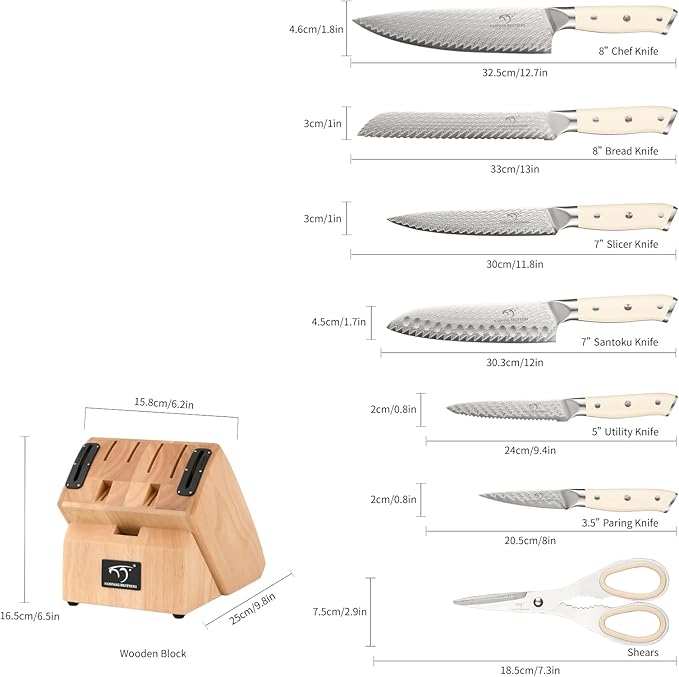 NANFANG BROTHERS Damascus Knife Sets, 10 Pieces for Kitchen with Block, Kitchen Knife Set with Block, ABS Ergonomic Handle for Chef Knife Set and Kitchen Shear