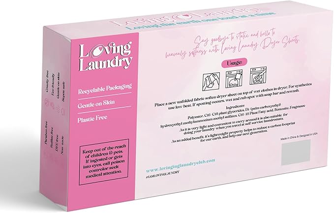Clean Eco Friendly Dryer Sheets + Fabric Softener | Plant Based, Non Toxic, Healthy, Chemical Free, Long lasting Scent | Soften & Removes Static | 40 Sheets (LOVING LAUNDRY)
