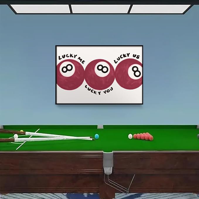 Red 8 Ball Poster, Lucky Me Lucky You Lucky Us Quote Canvas Wall Art, Playful Billiards Balls Picture Print, Retro 8ball Pool Painting for Bar Cart Game Room Man Caves Wall 16x24in Wrapped Canvas