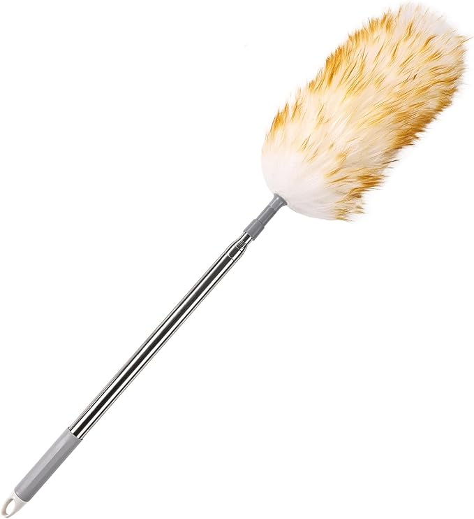 Lambswool Duster for Cleaning with Non-Slip Handle 98.4" Removable Retractable Feather Duster for Cleaning Ceiling Fans Window Blinds Interior Roof Furniture(1PCS)