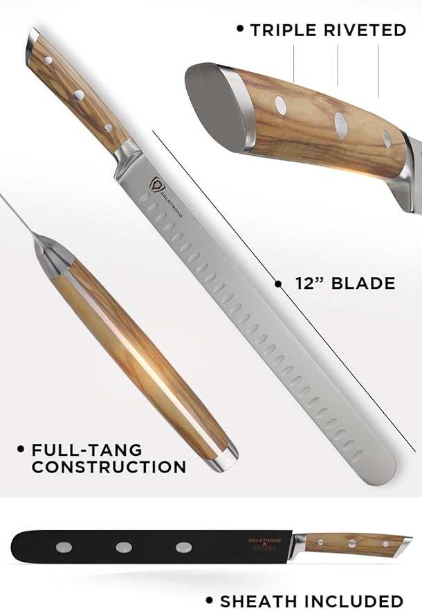 Dalstrong Slicing Knife - 12 inch - Gladiator Series - Forged High-Carbon German Steel Knife - Olive Wood Handle - Cover Sheath Included - Slicer Kitchen Chef Knife Gift
