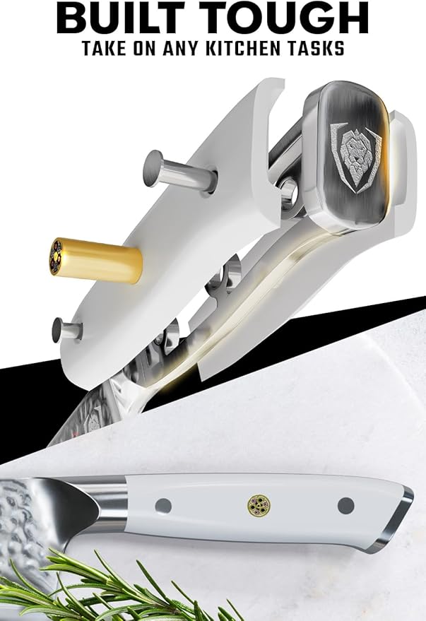 Dalstrong Chef Knife - 8 inch Blade - Shogun Series - Damascus - Japanese AUS-10V Super Steel Kitchen - Glacial White Handle ABS - Razor Sharp Chef's - Full Tang Cooking Knife - Sheath