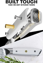 Dalstrong Chef Knife - 8 inch Blade - Shogun Series - Damascus - Japanese AUS-10V Super Steel Kitchen - Glacial White Handle ABS - Razor Sharp Chef's - Full Tang Cooking Knife - Sheath