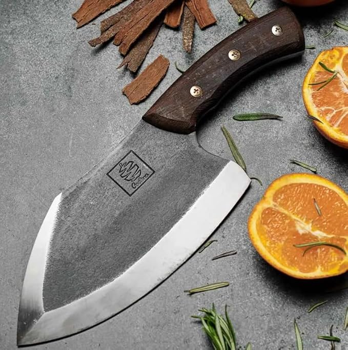 COOLINA Lixy Cleaver Chef Knife, 8.7-in Hand-forged High Manganese Clad Steel, Full Tang Butcher Knife, Razor Sharp Kitchen Knife for Camping, Outdoor Cooking, Slicing, Cutting Meat
