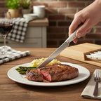 Alata 8-Piece White Steak Knives Set with Block, Stainless Steel Steak Knife set with Serrated Edge, Razor-Sharp, Full-Tang Construction, Dishwasher Safe