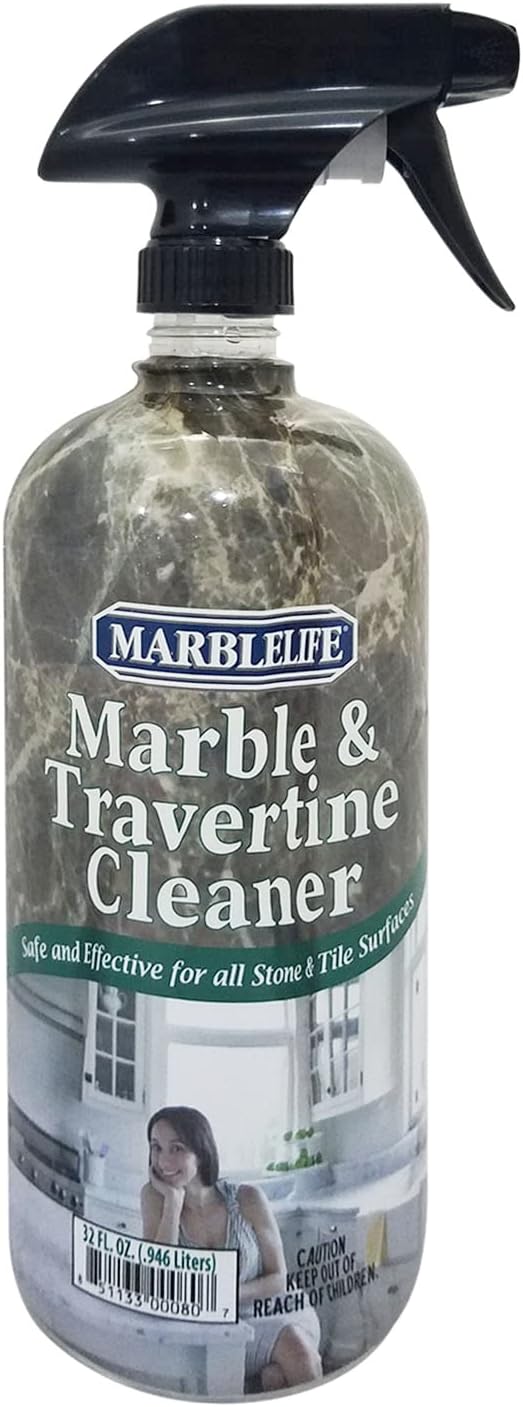 InterCare Marble and Travertine, Natural Stone & Terrazzo Liquid Cleaner, Shower & Tile Surface Care, Floor, Walls & Countertop Cleaner and Degreaser, 32 oz