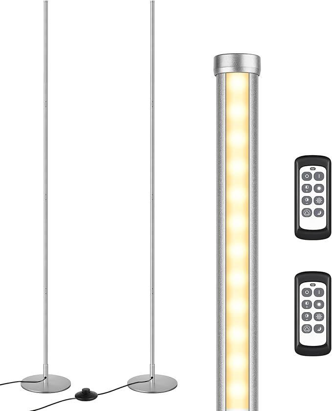 EDISHINE Modern Minimalist Floor Lamp, 2-Pack Adjustable Led Corner Lamps, Dimmable with 7 Color Temperatures (3000K-6000K), 57.5" Height for Bedroom, Living Room, Office, Silver