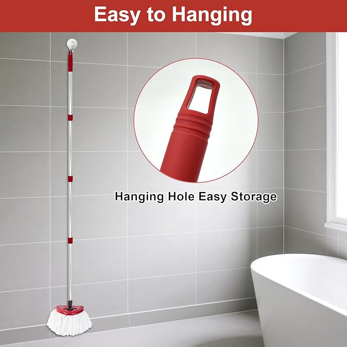 4 Section Stainless Spin Mop Replacement Handle for O Cedar Spin Mop Handle for Ocedar Spin Mop Handles Adjustable 30" to 58" Mop Stick Pole to Various Floor Clean, Universal Screw Joint (No Mop Head)