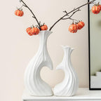 Ceramic Vases for Home Decor, Modern Heart Shaped Vase Set of 2, Matte Farmhouse Dried Fake Flowers Vase for Office, Living, Dining Room, Kitchen