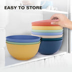 Wheat Straw Bowls, 26 Oz Unbreakable Plastic Soup Salad Cereal Bowls Sets of 8, Lightweight Reusable Microwave Dishwasher Safe BPA-Free for Kitchen Camping Ramen Snack, Multicolor