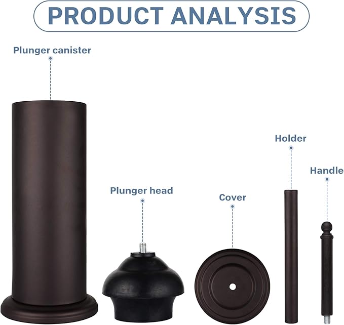 DOWRY Anti-Hand Off Bronze Toilet Plunger with Holder for Bathroom,Powerful Efficient Force Suction Cup,Heavy Duty, Deep Cleaning