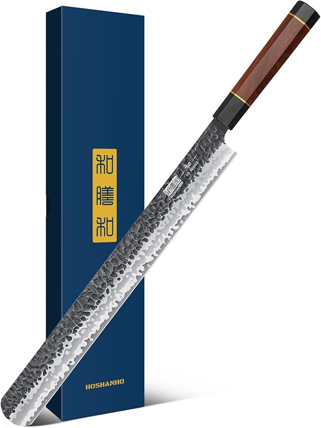 HOSHANHO 12 Inch Brisket Slicing Knife, Japanese Carving Knife for Meat Cutting and BBQ, Hand Forged Razor Sharp Slicing Knives with Ergonomic Octagonal Handle