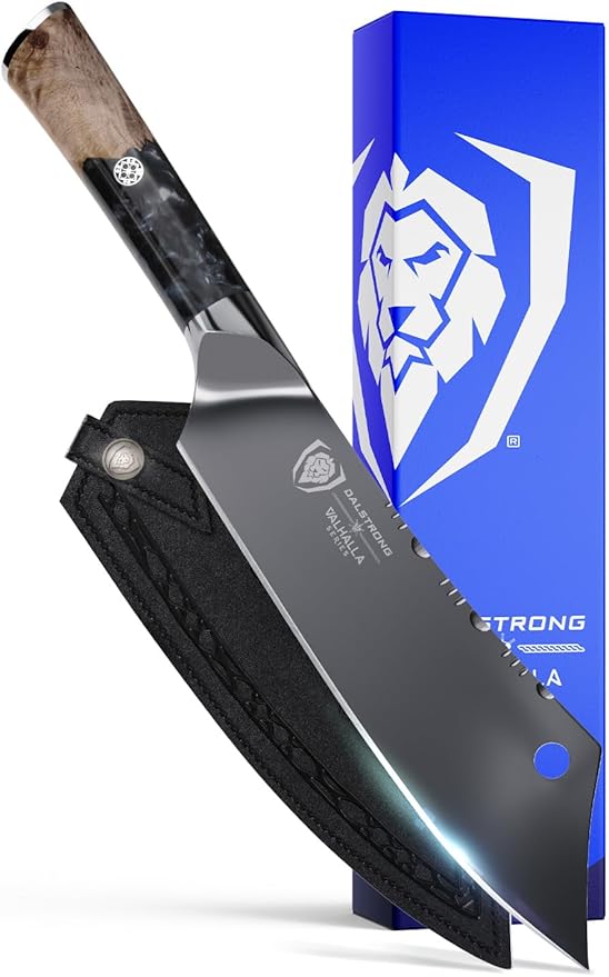 Dalstrong Crixus Chef Knife - 8 inch - Valhalla Series - Black Blade Titanium Coated - 9CR18MOV HC Steel - Resin & Wood Handle -Kitchen Cooking Chef's Knife - Leather Sheath