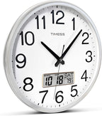 Wall Clock, 11 Inch Non-Ticking Silent Battery Operated Quartz Analog with LCD Display for Perpetual Calendar and F° Temperature, Ideal Modern Home, Bedroom, Kitchen, Office Décor (Sliver)