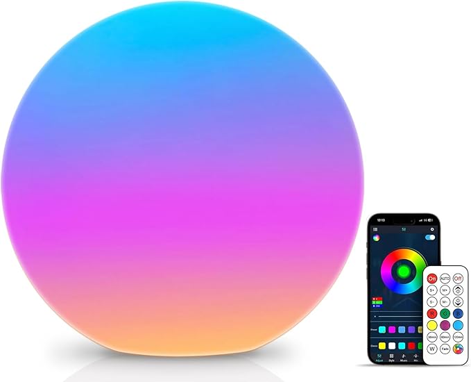 LOFTEK Color Changing Night Light, Smart LED Lamp with Bluetooth APP and Remote Control, 220 Scene Modes, 8-inch RGB Ball Mood Lighting for Living Room (Corded Electric)