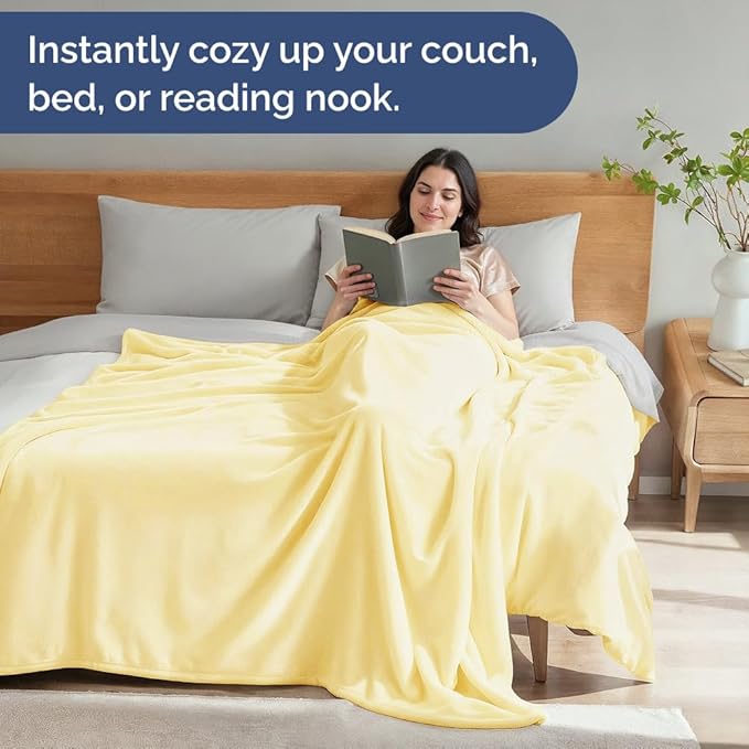 Ultra Soft Fleece Blanket King Size - Flannel Fleece Luxury King Blanket - Lightweight for Couch Bed Chair - Thick, Warm and Breathable - All Season Cozy Fuzzy, Anti-Static Microplush Bedding, Yellow