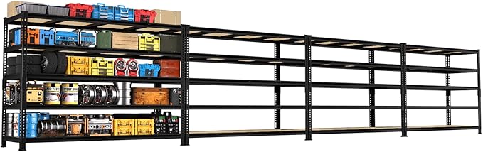 PrimeZone 60" W X 24" D X 72" H Heavy Duty Garage Storage Shelves - Adjustable Metal Shelving Unit, 5 Tier Industrial Shelves for Storage Standing Utility Rack for Warehouse, Basement, Black, 4 Pack