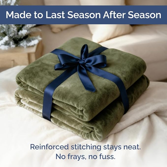 Ultra Soft Fleece Blanket King Size - Flannel Fleece Luxury King Blanket - Lightweight for Couch Bed Chair - Thick, Warm and Breathable - All Season Cozy Fuzzy, Anti-Static Microplush Bedding, Olive