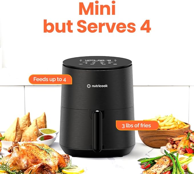 Air Fryer – 8 Preset Functions, Tempered Glass Control Panel, 3.5 Quart Compact Airfryer for Home and Kitchen, Quiet, Small, Non-Toxic, Black