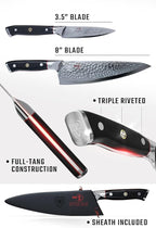 Dalstrong 2 Piece Set - Chef Knife 8 inch & Paring Knife 4 inch - Shogun Series ELITE - Damascus - Japanese AUS-10V Super Steel - G10 Black Handle - Razor Sharp - Full Tang Chef's Knife - Sheath