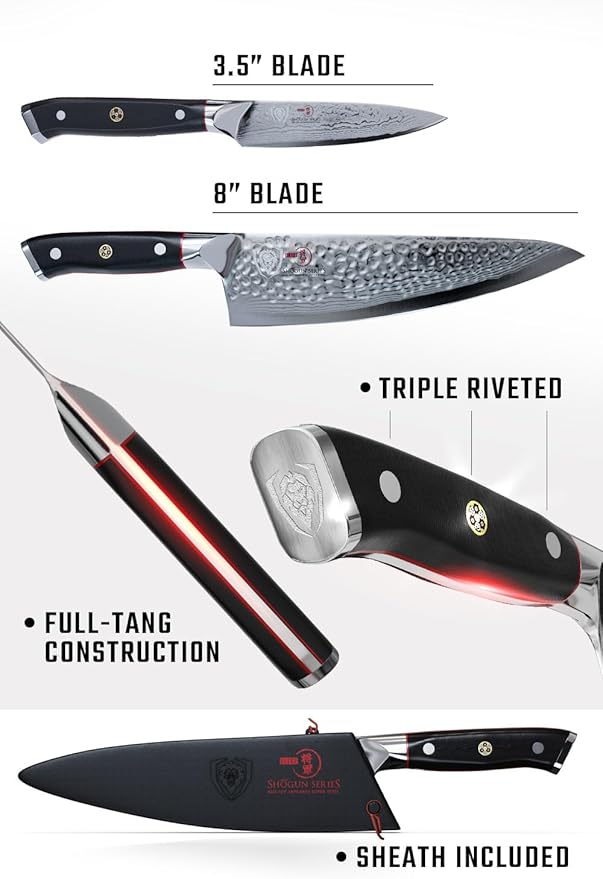 Dalstrong 2 Piece Set - Chef Knife 8 inch & Paring Knife 4 inch - Shogun Series ELITE - Damascus - Japanese AUS-10V Super Steel - G10 Black Handle - Razor Sharp - Full Tang Chef's Knife - Sheath