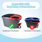 Spin Mop Handle, Mop Replace Heads, Scrubber Head and Base Replacement for O-Cedar EasyWring 1 Tank System, 2 Microfiber Mops Heads Replacements and 1 Scrub Brush, Use for Wet/Dry Hard Floor Cleaning