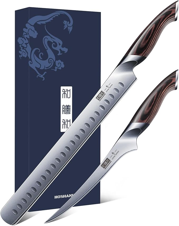 HOSHANHO BBQ Carving Knife Set, Brisket Slicing & Boning Knife for Meat Cutting, Professional Ultra Sharp Butcher Carving Knife in Japanese High Carbon Steel