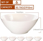 C CREST 30oz White Glass Bowl Set of 6, Perfect for Soup, Cereal, Ramen, Oatmeal, Fruit, Salad, Rice Bowls, Great for Breakfast, Lunch & Dinner
