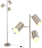 Tree Floor Lamp with 3 Light Bulbs,Nickel Standing Tall Pole Lamp with 3 Adjustable Rotating Lights,Farmhouse Floor Lamp for Living Room Bedroom Office,Vintage Standing Lamp 9W E26 LED Bulbs Included.