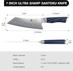 FINTISO 7 Inch Chef Knife, Ultra Sharp Kitchen Knife with G10 Handle, High-End 5 Layers 10Cr15CoMoV Japanese Stainless Steel Santoku Knife, Professional Cutting Knife for Vegetables and Meat