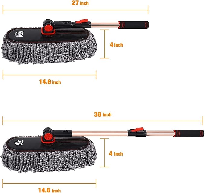 Microfiber Duster, Car Duster Kit,Interior & Exterior Cleaning Tools,Dashboard Detailing Brush,Scratch Lint Free,Pollen Removing,Extendable Handle,Truck,SUV,RV,Set of 2