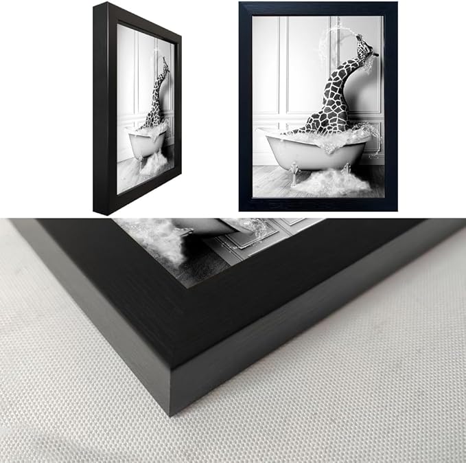 Black and White Bathroom Wall Art Funny Giraffe in Bathtub Wall Decor Framed Farmhouse Painting Animal Canvas Wall Art Bathroom Artwork